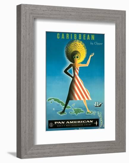 Pan American: Caribbean by Clipper, c.1958-Jean Carlu-Framed Art Print