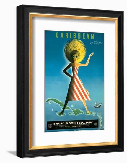 Pan American: Caribbean by Clipper, c.1958-Jean Carlu-Framed Art Print