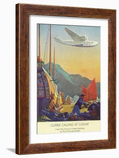 Pan-American Clipper Flying Over China - Hong Kong, China-Lantern Press-Framed Art Print