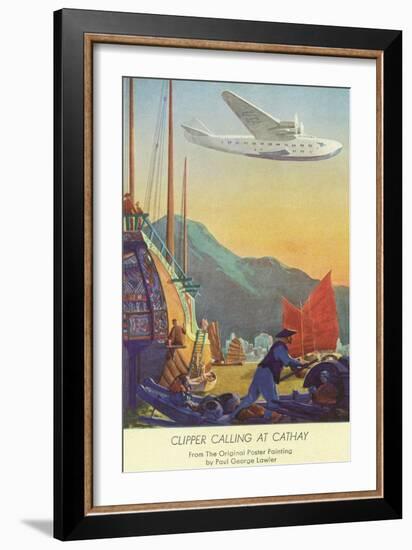 Pan-American Clipper Flying Over China - Hong Kong, China-Lantern Press-Framed Art Print