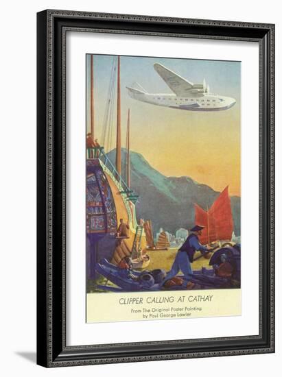 Pan-American Clipper Flying Over China - Hong Kong, China-Lantern Press-Framed Art Print