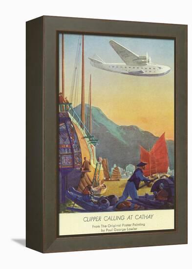 Pan-American Clipper Flying Over China - Hong Kong, China-Lantern Press-Framed Stretched Canvas