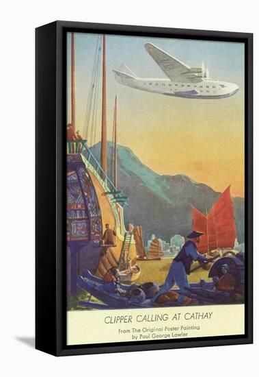 Pan-American Clipper Flying Over China - Hong Kong, China-Lantern Press-Framed Stretched Canvas