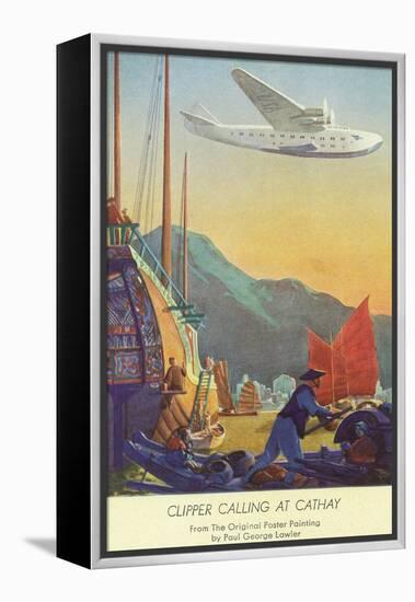 Pan-American Clipper Flying Over China - Hong Kong, China-Lantern Press-Framed Stretched Canvas