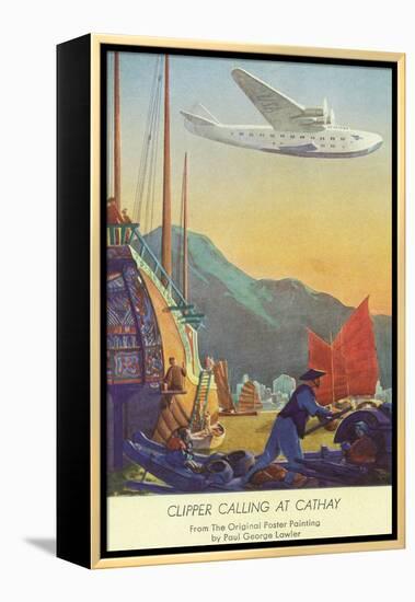 Pan-American Clipper Flying Over China - Hong Kong, China-Lantern Press-Framed Stretched Canvas