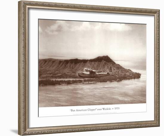 Pan American Clipper over Waikiki, Hawaii, 1935-Clyde Sunderland-Framed Art Print