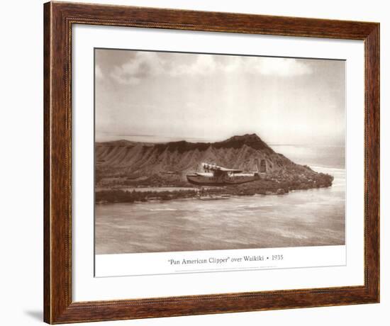 Pan American Clipper over Waikiki, Hawaii, 1935-Clyde Sunderland-Framed Art Print