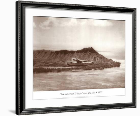 Pan American Clipper over Waikiki, Hawaii, 1935-Clyde Sunderland-Framed Art Print