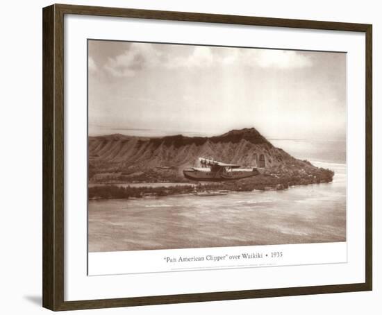 Pan American Clipper over Waikiki, Hawaii, 1935-Clyde Sunderland-Framed Art Print