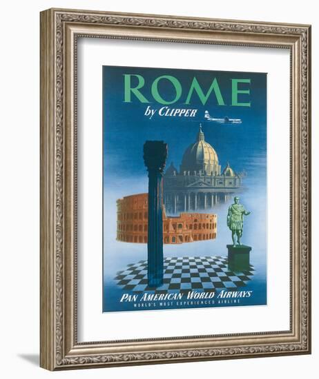 Pan American: Rome by Clipper - Vatican and Coliseum, c.1951-null-Framed Giclee Print