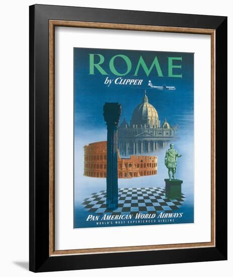 Pan American: Rome by Clipper - Vatican and Coliseum, c.1951-null-Framed Giclee Print