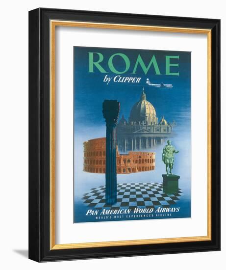 Pan American: Rome by Clipper - Vatican and Coliseum, c.1951-null-Framed Giclee Print