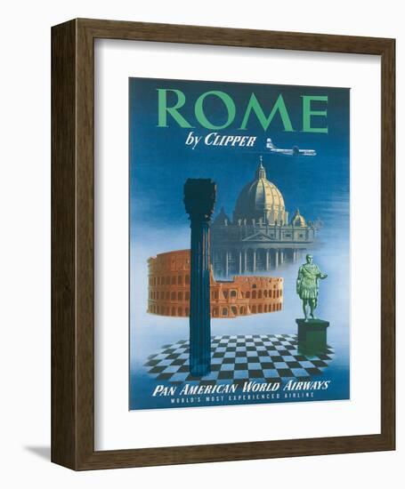 Pan American: Rome by Clipper - Vatican and Coliseum, c.1951-null-Framed Giclee Print