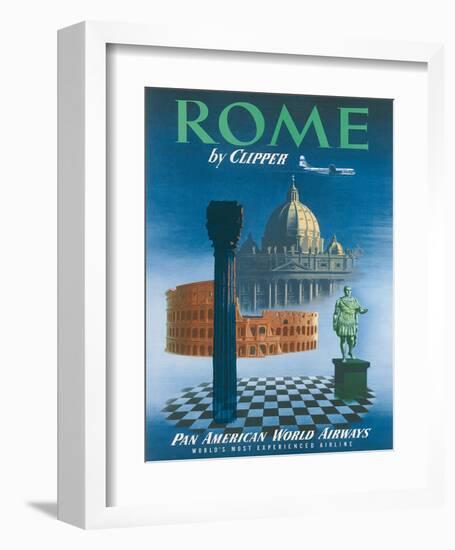 Pan American: Rome by Clipper - Vatican and Coliseum, c.1951--Framed Giclee Print