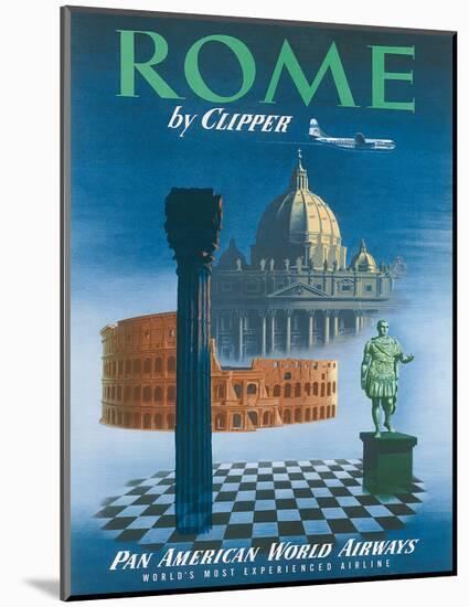 Pan American: Rome by Clipper - Vatican and Coliseum, c.1951-null-Mounted Giclee Print