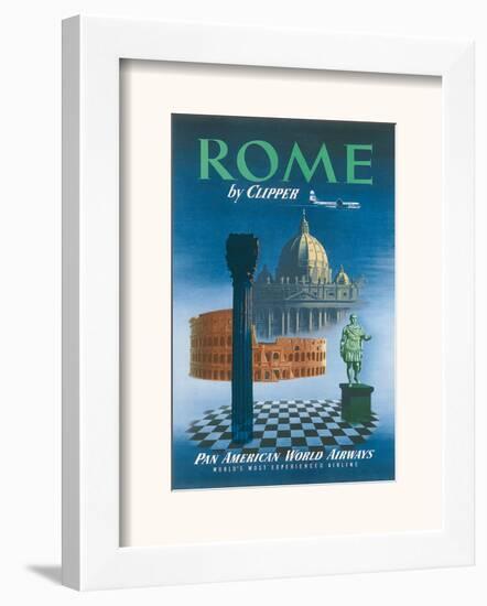 Pan American: Rome by Clipper - Vatican and Coliseum, c.1951-null-Framed Art Print