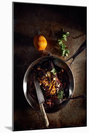 Pan Of Heated Chicken Mole Enchiladas, Homemade, Cilantro, Cotija Cheese And Orange Zest-Shea Evans-Mounted Photographic Print