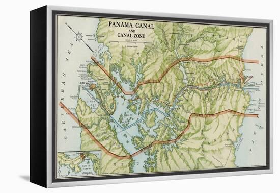 Panama Canal Zone Map, 1913 - north Diagonally Left-null-Framed Premier Image Canvas