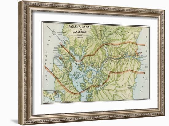 Panama Canal Zone Map, 1913 - north Diagonally Left-null-Framed Giclee Print