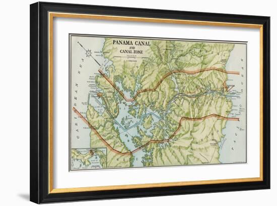 Panama Canal Zone Map, 1913 - north Diagonally Left-null-Framed Giclee Print