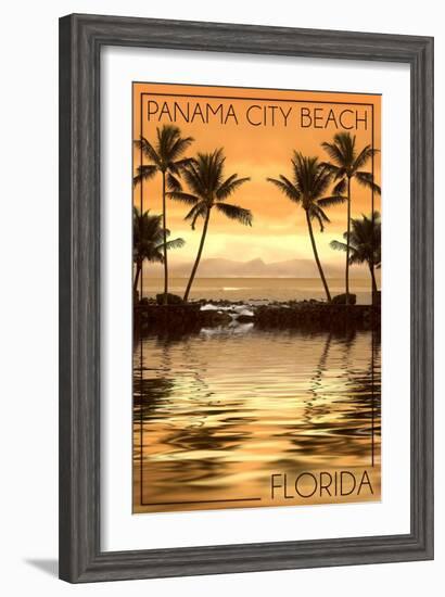 Panama City Beach, Florida - Palms and Orange Sunset-Lantern Press-Framed Art Print