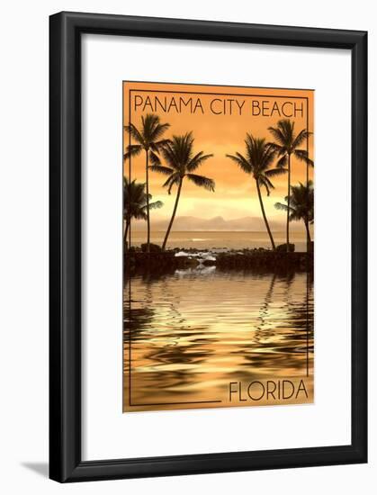 Panama City Beach, Florida - Palms and Orange Sunset-Lantern Press-Framed Art Print