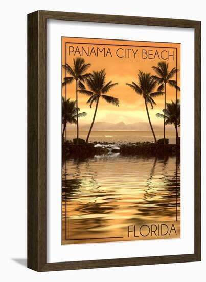 Panama City Beach, Florida - Palms and Orange Sunset-Lantern Press-Framed Art Print