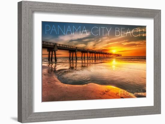 Panama City Beach, Florida - Pier and Sunset-Lantern Press-Framed Art Print