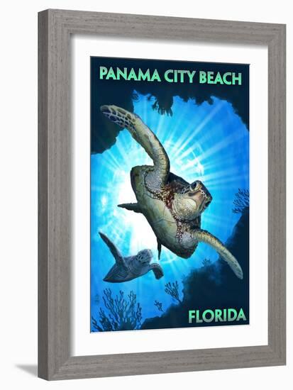 Panama City Beach, Florida - Sea Turtles Diving-Lantern Press-Framed Art Print