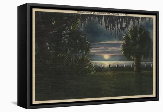 Panama City, FL - Moonlit View of St. Andrews Bay-Lantern Press-Framed Stretched Canvas