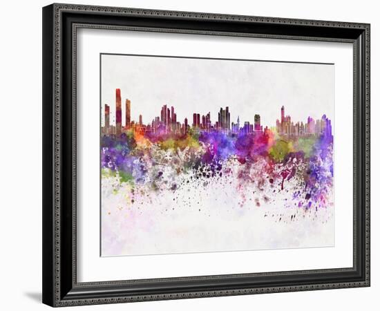 Panama City Skyline in Watercolor Background-paulrommer-Framed Art Print