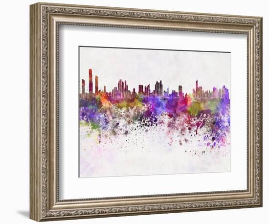 Panama City Skyline in Watercolor Background-paulrommer-Framed Art Print