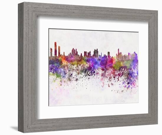 Panama City Skyline in Watercolor Background-paulrommer-Framed Art Print