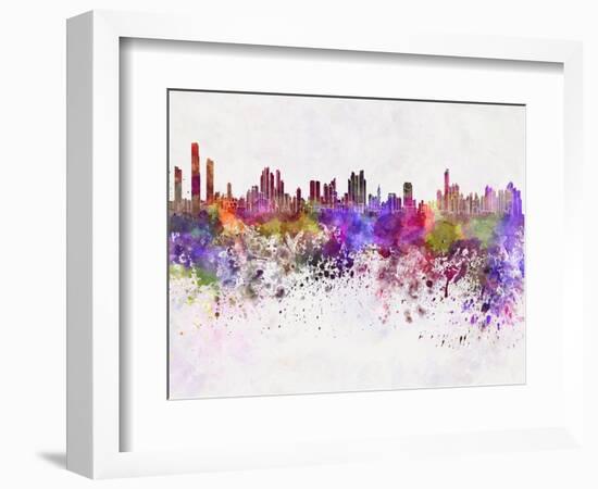 Panama City Skyline in Watercolor Background-paulrommer-Framed Art Print