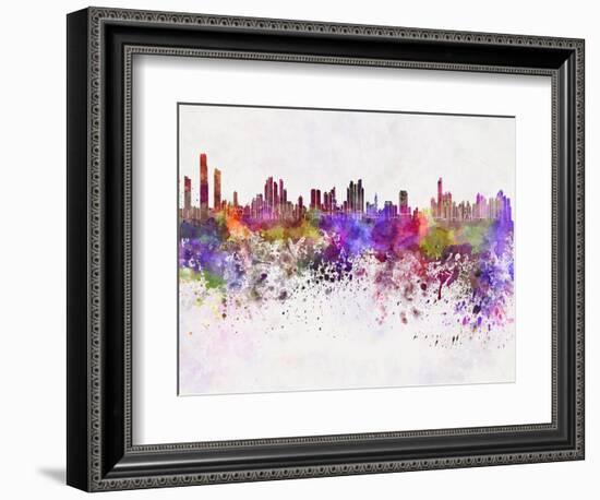 Panama City Skyline in Watercolor Background-paulrommer-Framed Art Print