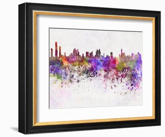 Panama City Skyline in Watercolor Background-paulrommer-Framed Art Print