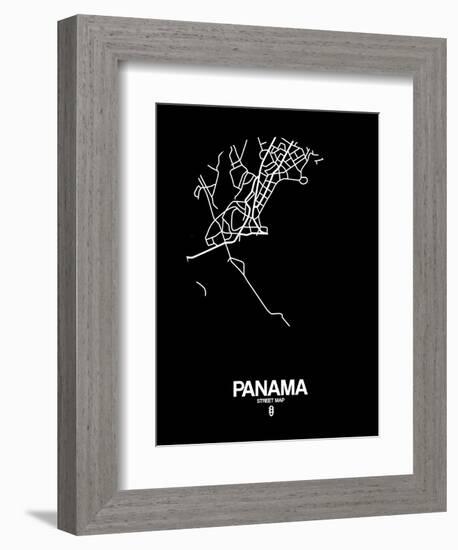 Panama Street Map Black-NaxArt-Framed Premium Giclee Print