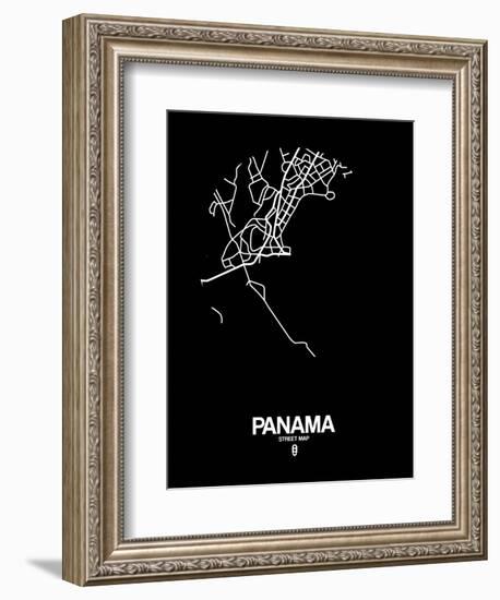 Panama Street Map Black-NaxArt-Framed Art Print