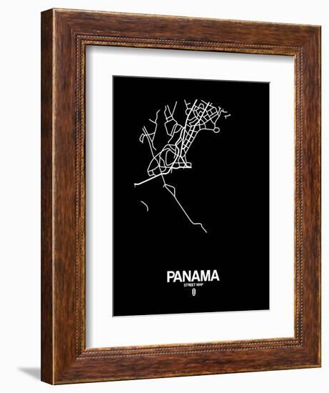 Panama Street Map Black-NaxArt-Framed Art Print