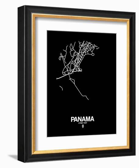 Panama Street Map Black-NaxArt-Framed Art Print