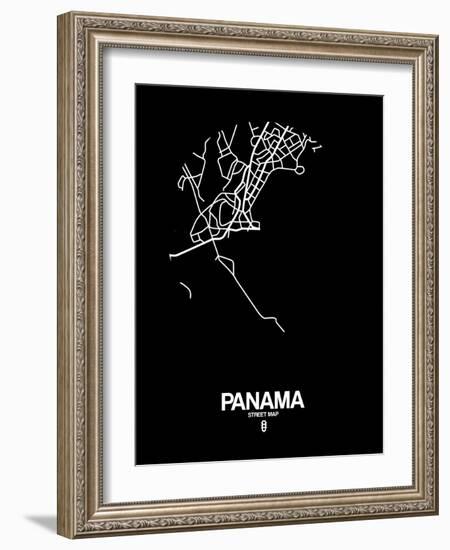 Panama Street Map Black-NaxArt-Framed Art Print