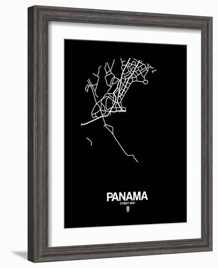 Panama Street Map Black-NaxArt-Framed Art Print