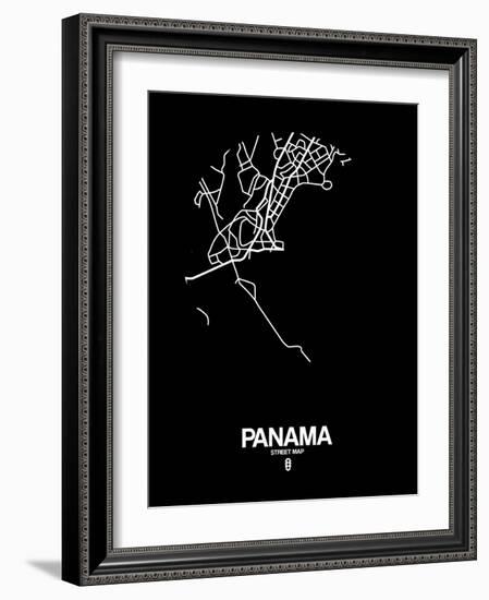 Panama Street Map Black-NaxArt-Framed Art Print