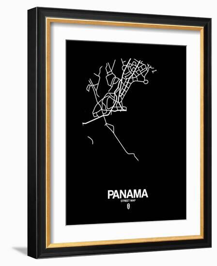 Panama Street Map Black-NaxArt-Framed Art Print