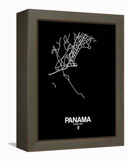 Panama Street Map Black-NaxArt-Framed Stretched Canvas