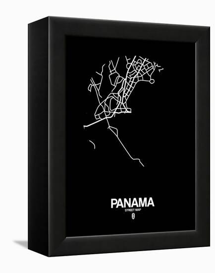 Panama Street Map Black-NaxArt-Framed Stretched Canvas