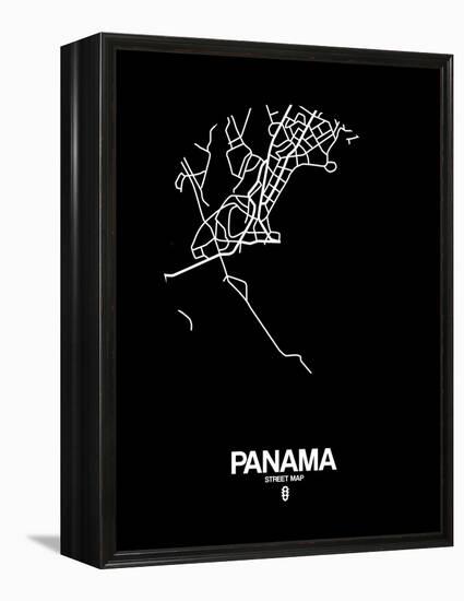 Panama Street Map Black-NaxArt-Framed Stretched Canvas