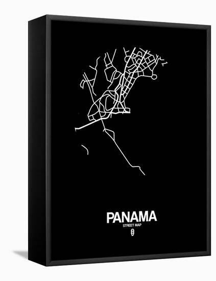 Panama Street Map Black-NaxArt-Framed Stretched Canvas