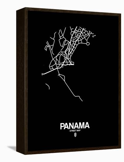 Panama Street Map Black-NaxArt-Framed Stretched Canvas