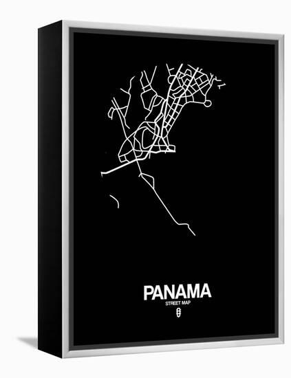 Panama Street Map Black-NaxArt-Framed Stretched Canvas